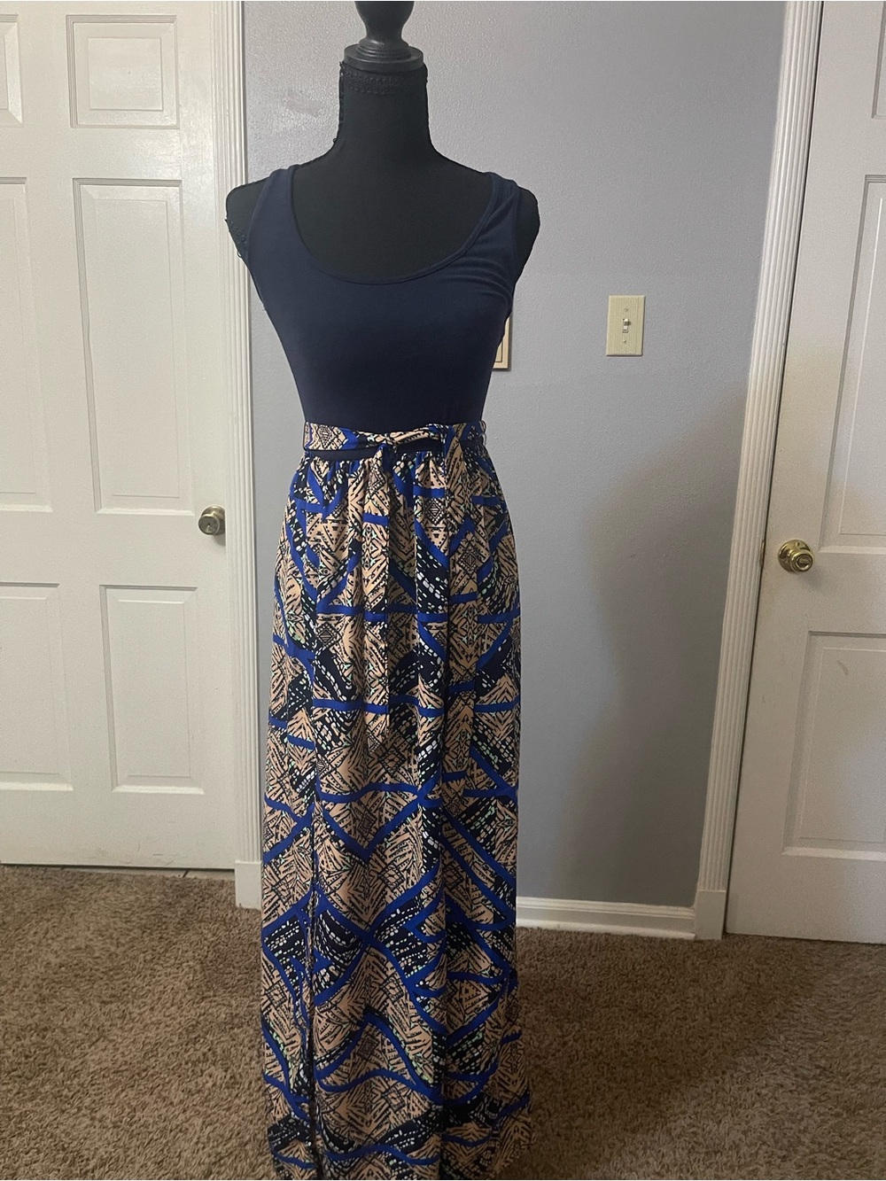 navy blue tribal detailing sundress.